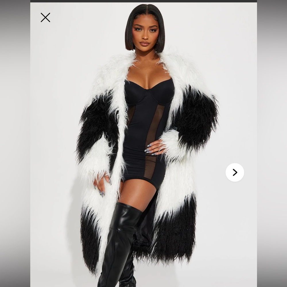 Fashion Nova Black and White Faux Fur Long Coat